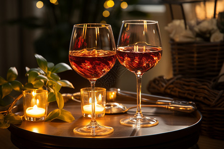 烛光里的浪漫红酒杯背景图片
