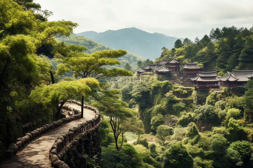 静谧的山中古代建筑图片