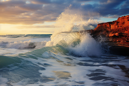 海边岩石上的海浪图片