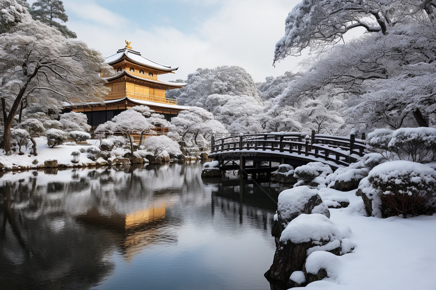 冬天美丽的历史佛教建筑景观图片