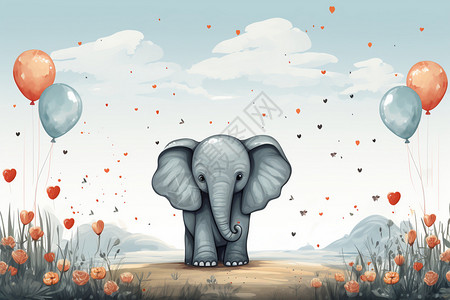调皮的水彩大象插画背景图片