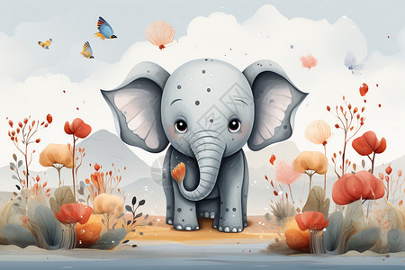 可爱的卡通大象创意插图背景图片