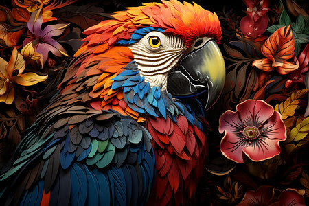 3D剪纸风的金刚鹦鹉背景图片