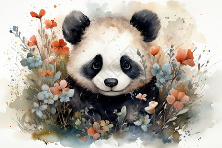可爱的熊猫在草坪上玩耍背景图片
