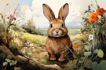 可爱兔子的创意插图图片