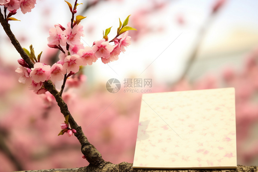 粉色花朵上的小卡片图片