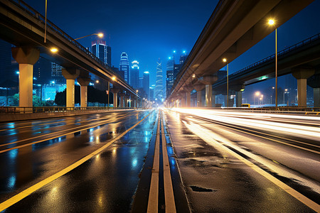 傍晚下雨时的城市高架桥道路图片
