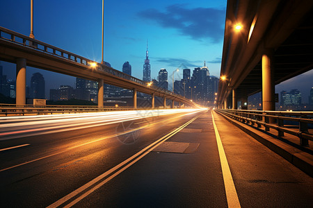 灯火通明的城市高架桥道路高清图片