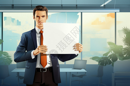 空白素材商务商务办公室中的男士举着白板插画