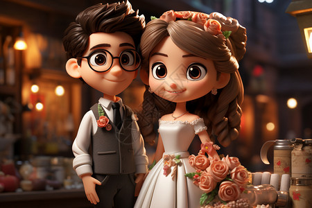 3D可爱卡通婚礼插画背景图片