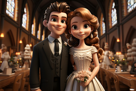 新人婚礼3D手办背景图片