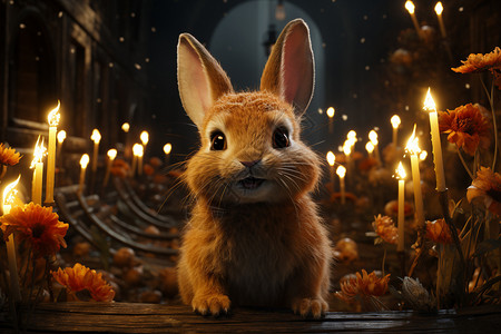 拿花朵小兔子令人愉悦的兔子设计图片