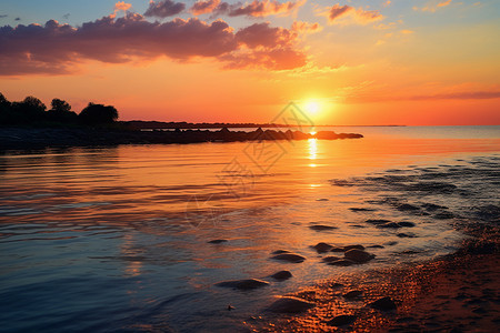 夕阳下的大海背景图片