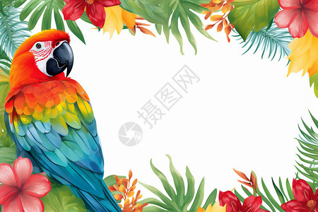 热带植物鹦鹉装饰背景图片