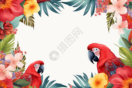 鲜艳的鹦鹉花环装饰背景图片