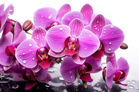 水滴滴在一束紫色花卉上背景图片