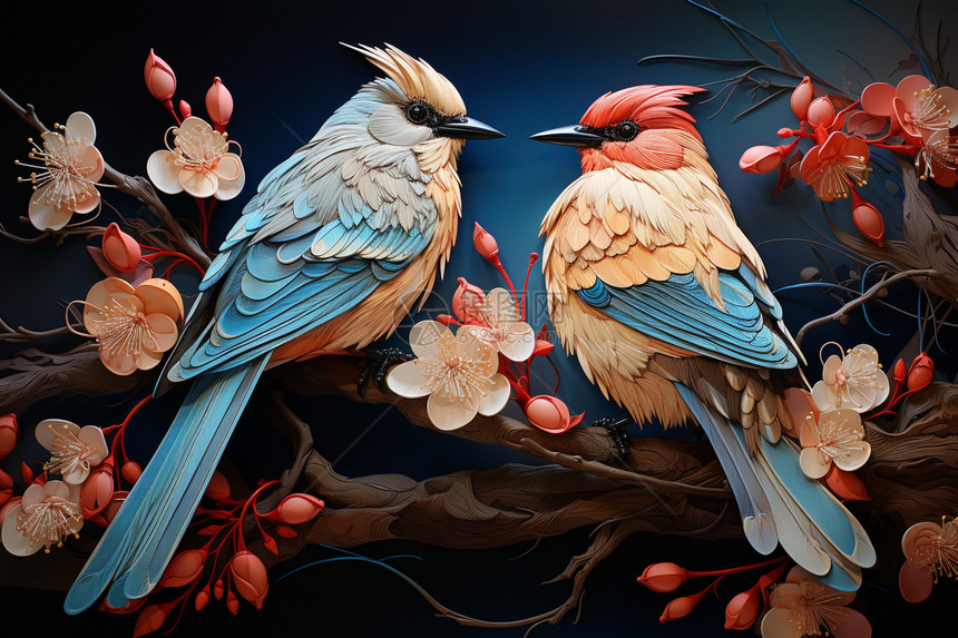 缤纷绣鸟的细腻艺术图片