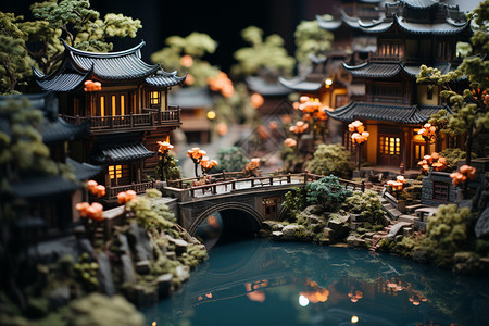 水乡桥精致的江南水乡模型设计图片