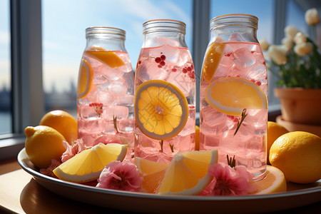 粉色饮料柠檬清爽饮料设计图片
