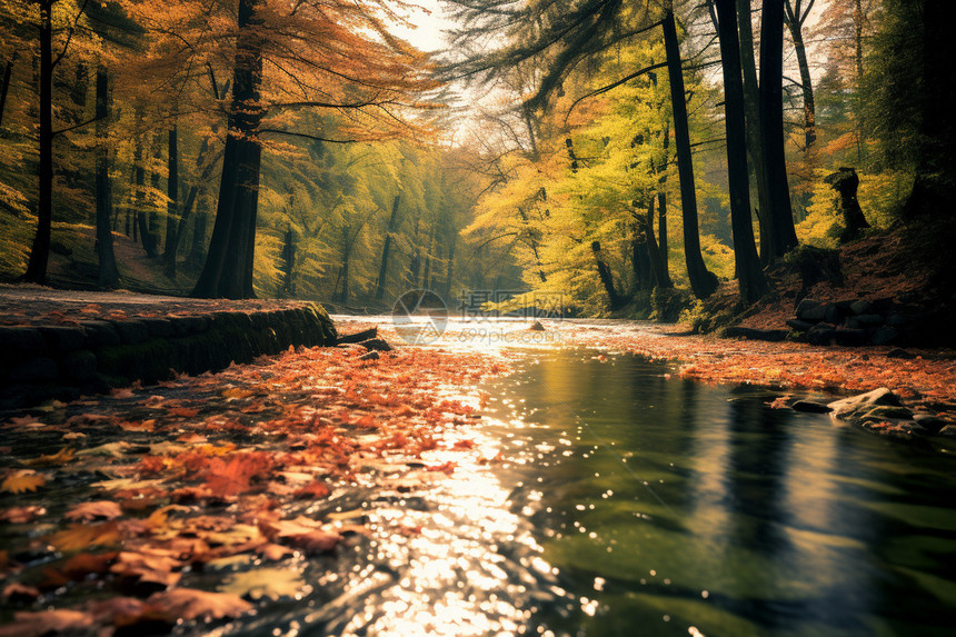 河流里流淌的叶子图片