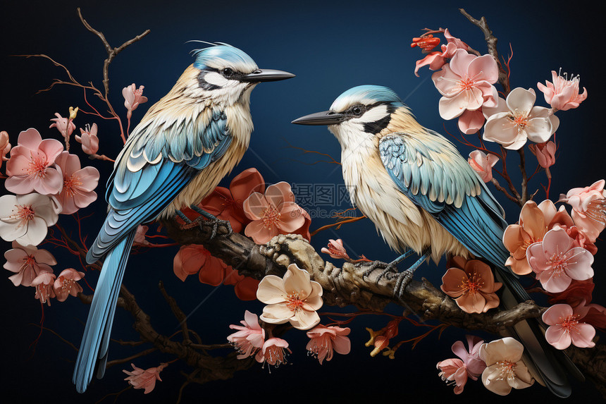 春风拂面的花鸟背景图片