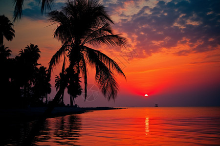 夕阳下的海边风景图片