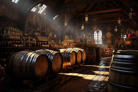 红酒庄园中豪华的酒窖背景图片