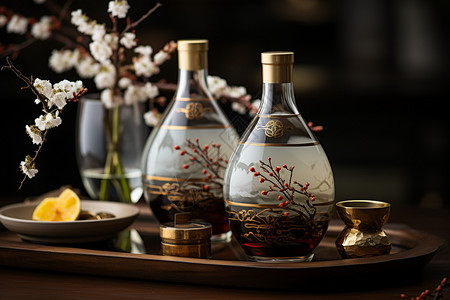 中式文化的陶瓷酒具背景图片