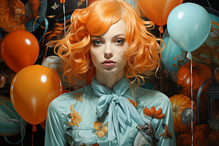 橙色头发的女孩背景图片