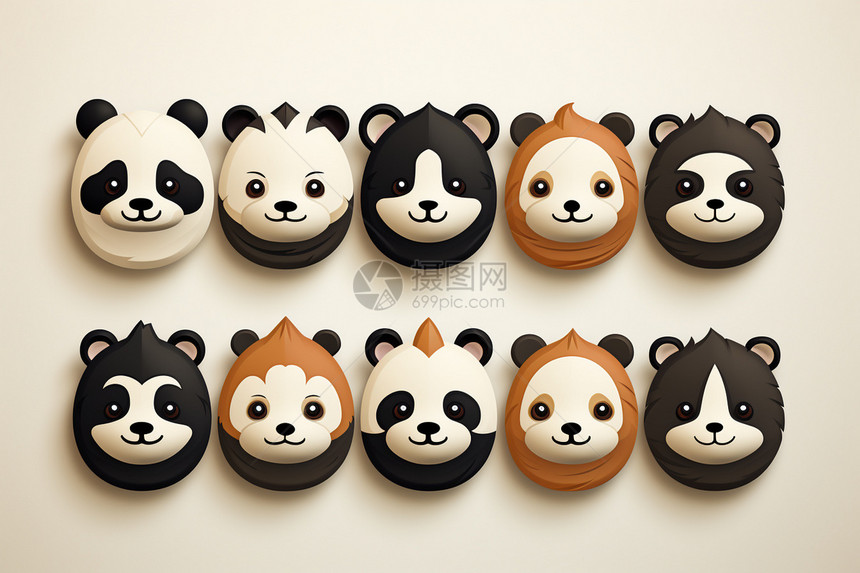 熊猫合集创意插图图片