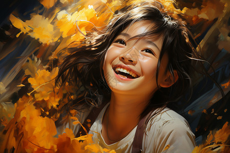 微笑的小女孩油画插图图片