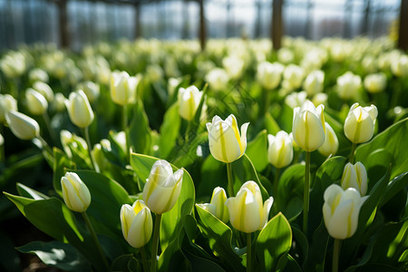 白色郁金香花田图片