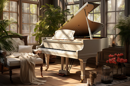 钢琴复古素材温馨建筑下的钢琴设计图片