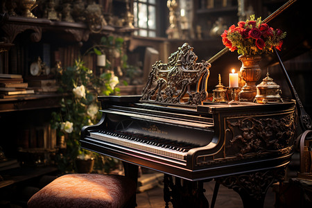 钢琴复古素材优雅音律设计图片