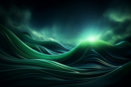 3d技翠绿波浪的抽象背景设计图片