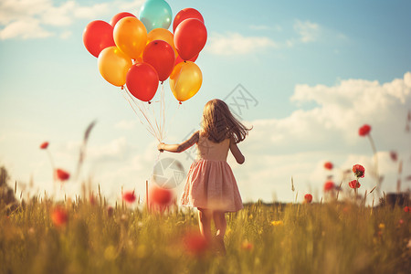 气球飞起欢乐天地的孩子背景