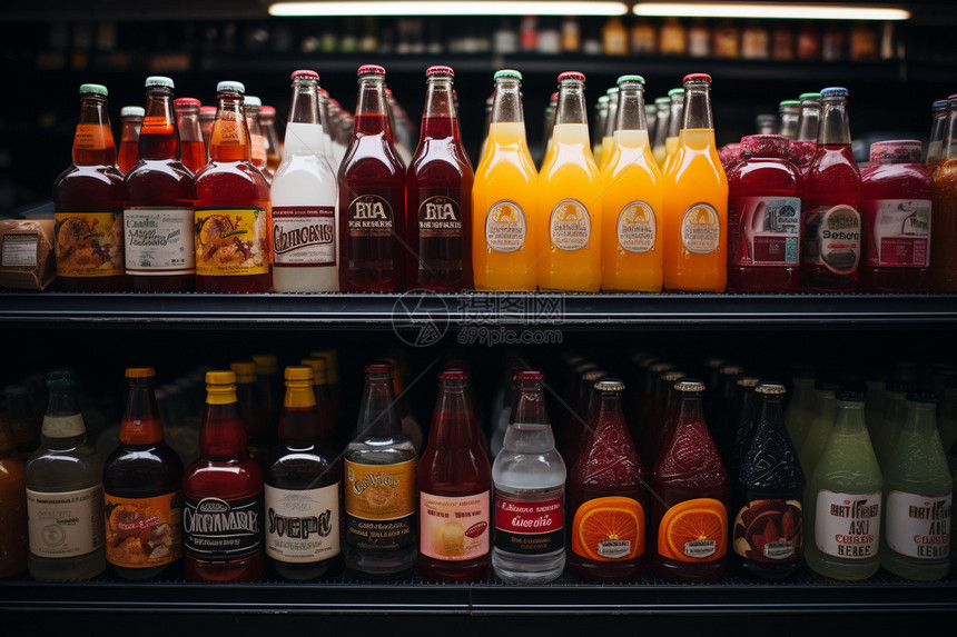 五彩斑斓的饮品展示柜图片