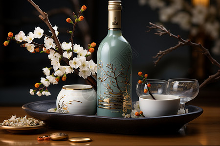 中国文化主题的酒罐背景图片
