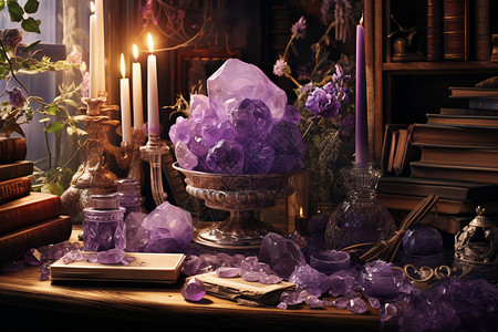 紫色簇状水晶图片