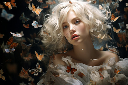 艺术蝴蝶素材白色蝴蝶和女孩背景