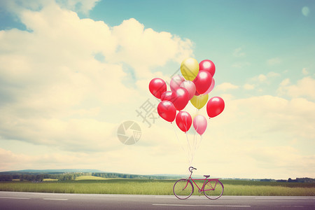 田野公路上的气球单车背景图片