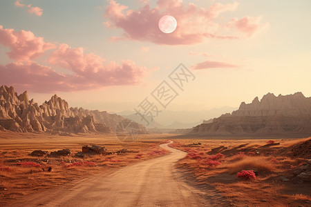 粉色天空下的荒漠背景图片