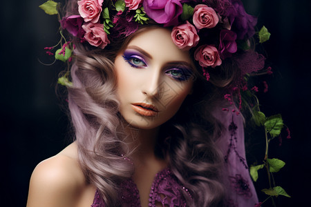 紫色美丽花环紫色花环的精致女性背景