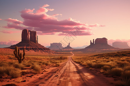 荒漠中粉红色的天空背景图片