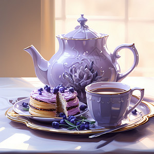 精美的紫色茶具图片