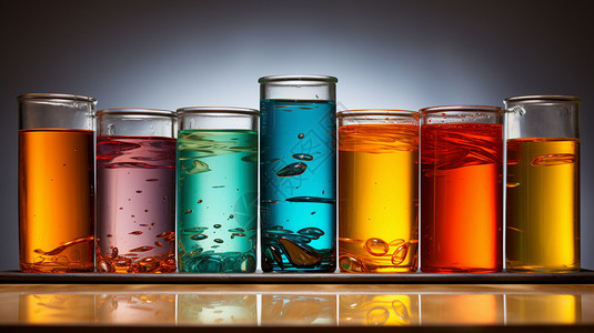 透明彩色气泡杯中五颜六色的气泡饮品背景