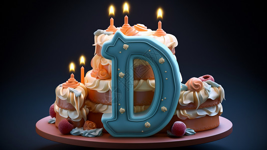 蜡烛字立体字母奶油蛋糕设计图片