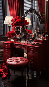 奢华的红色系化妆桌背景图片