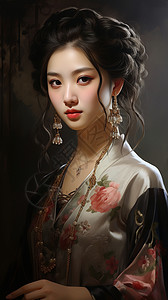 古典插画中国风传统女性肖像背景