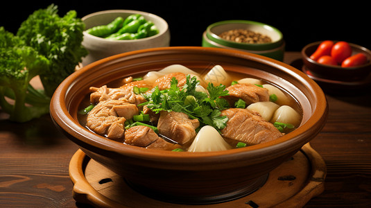 特色砂锅传统特色美食的砂锅鸡汤背景